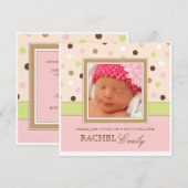 Sip en Zie Baby Girl Foto PolkaDot Uitnodiging (Voorkant / Achterkant)
