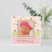 Sip en Zie Baby Girl Foto PolkaDot Uitnodiging (Staand voorkant)