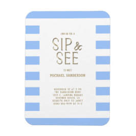 Sip en zie Baby shower Blue White Striped Magneet