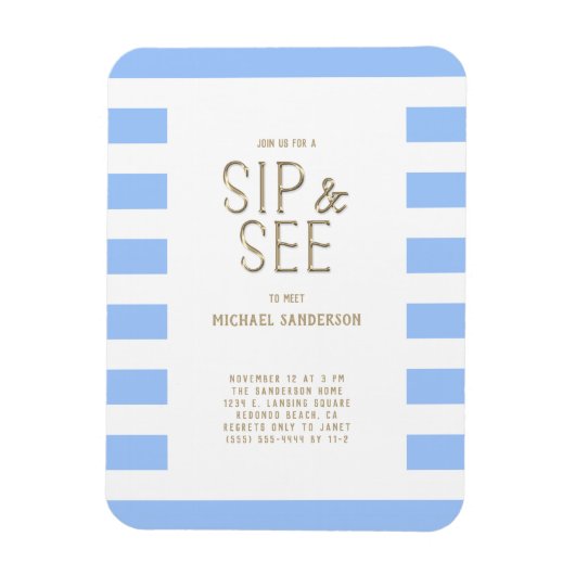 Sip en zie Baby shower Blue White Striped Magneet (Verticaal)