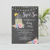 Sip en zie Baby shower Floral Chalk Rustic Invite Kaart (Staand voorkant)