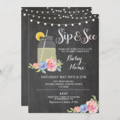 Sip en zie Baby shower Floral Chalk Rustic Invite Kaart (Voorkant / Achterkant)