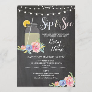 Sip en zie Baby shower Floral Chalk Rustic Invite Kaart