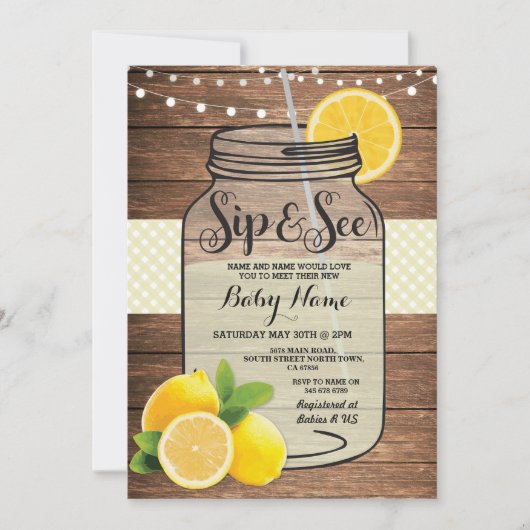 Sip en zie Baby shower hout Uitnodiging (Voorkant)