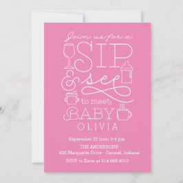 Sip en zie Baby Shower Invitation Girl Kaart