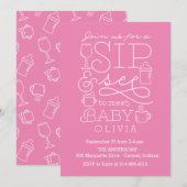 Sip en zie Baby Shower Invitation Girl Kaart (Voorkant / Achterkant)