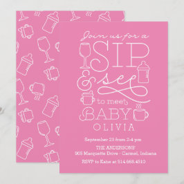 Sip en zie Baby Shower Invitation Girl Kaart
