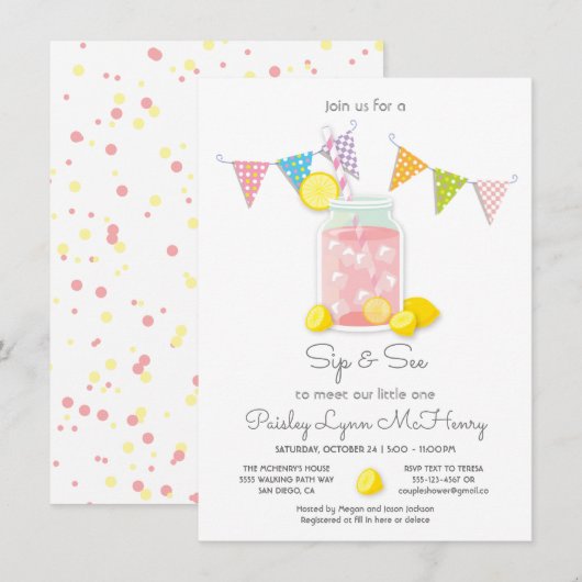 Sip en zie Baby shower Mason Jar Invitation Kaart (Voorkant / Achterkant)