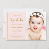 Sip en zie babyfeest Roze Goud Glitter Foto Kaart (Voorkant)