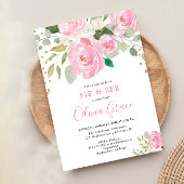 Sip en zie bloemenrozen blozen roze waterverven kaart