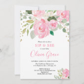 Sip en zie bloemenrozen blozen roze waterverven kaart (Voorkant)