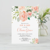 Sip en zie bloemige waterverven groen meisje baby kaart (Staand voorkant)