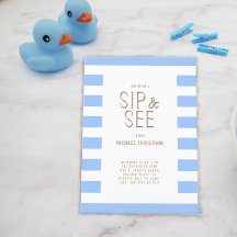 Sip en zie Blue Striped Baby Invitation