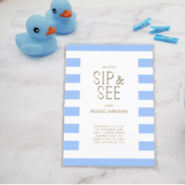 Sip en zie Blue Striped Baby Invitation Briefkaart