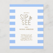 Sip en zie Blue Striped Baby Invitation Briefkaart (Voorkant)
