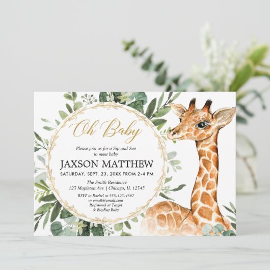 Sip en zie het baby shower van de Giraffe, ontmoet Kaart (Staand voorkant)