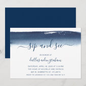 Sip en zie Navy Blue Waterverf Baby Boy Kaart (Voorkant / Achterkant)