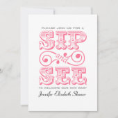 Sip en zie partijroze Baby shower-uitnodiging Kaart (Voorkant)