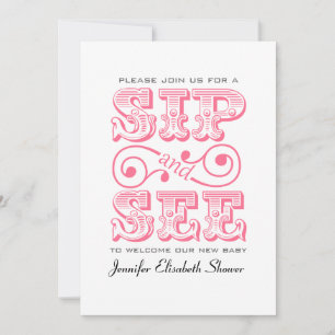 Sip en zie partijroze Baby shower-uitnodiging Kaart