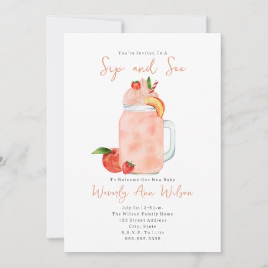 Sip en zie Perzige Nieuwe Baby Kaart (Voorkant)