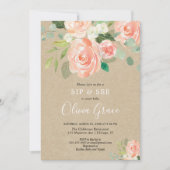 Sip en zie perzik Rustic kraft greenery girl baby Kaart (Voorkant)