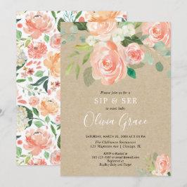 Sip en zie perzik Rustic kraft greenery girl baby Kaart