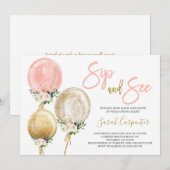 Sip en Zie roze ballonnen baby shower meisje Invit Kaart (Voorkant / Achterkant)
