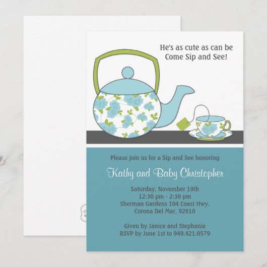 Sip en zie uitnodiging tot Baby shower (Voorkant / Achterkant)