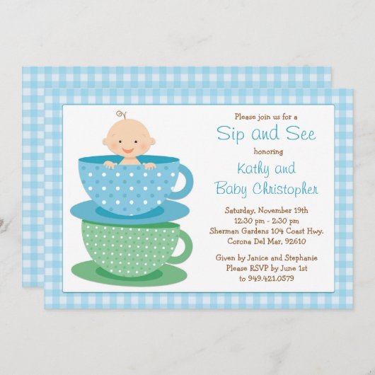 Sip en zie uitnodiging tot Baby shower (Voorkant / Achterkant)