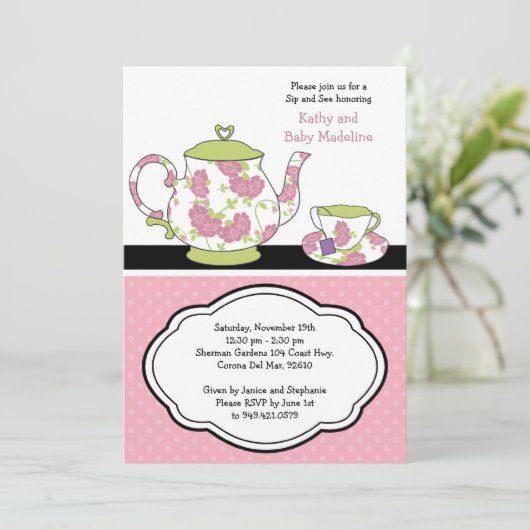 Sip en zie uitnodiging tot Baby shower (Staand voorkant)