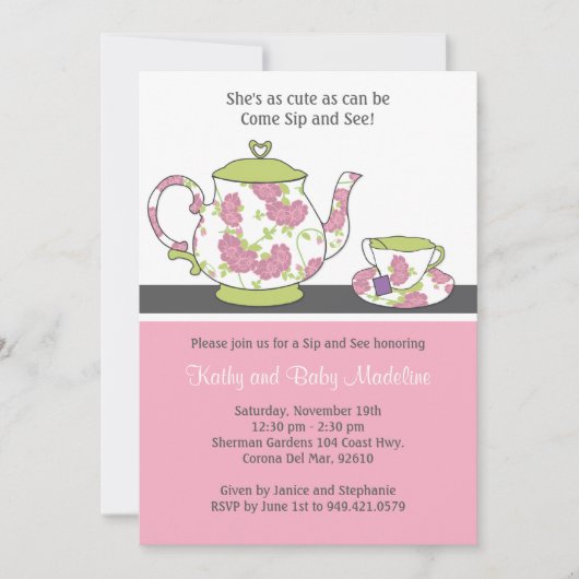 Sip en zie uitnodiging tot Baby shower (Voorkant)