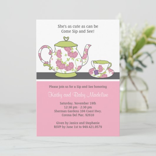 Sip en zie uitnodiging tot Baby shower (Staand voorkant)