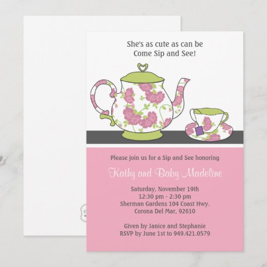 Sip en zie uitnodiging tot Baby shower (Voorkant / Achterkant)