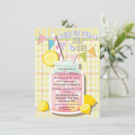 Sip en zie uitnodiging voor Baby Mason Jar (Staand voorkant)