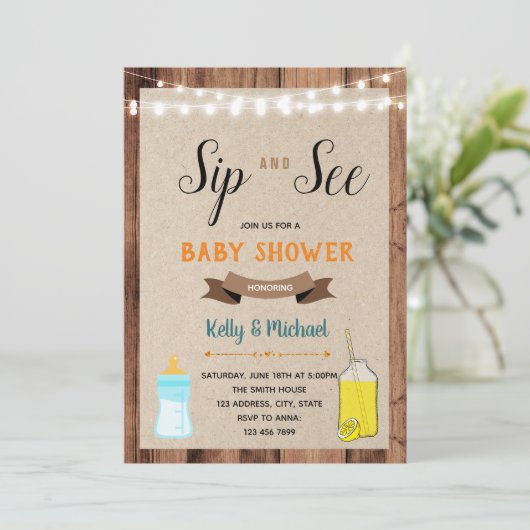 Sip en zie uitnodiging voor de douchepartij in lim (Staand voorkant)