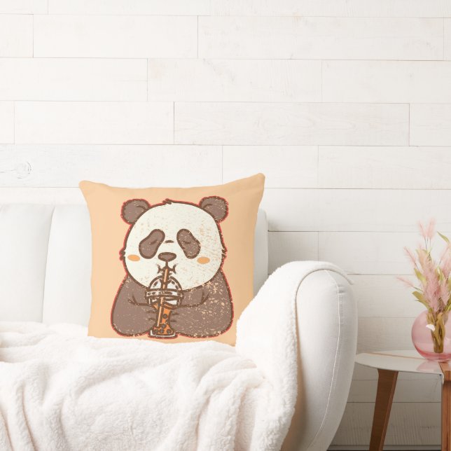 Sip Gebeurt – Grappige Panda Boba Retro Stijl Kussen (Bank)