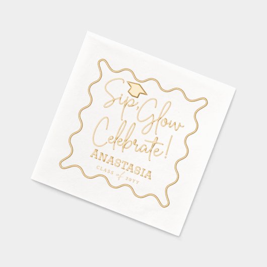 Sip Glow Celebrate Script Afstudeerder Pet Afstude Folie Servetten (Links)