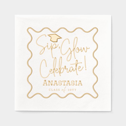 Sip Glow Celebrate Script Afstudeerder Pet Afstude Folie Servetten (Voorkant)