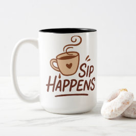 Sip Happens Coffee Mug – Minimalist Cheeky Cup Tweekleurige Koffiemok
