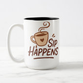 Sip Happens Coffee Mug – Minimalist Cheeky Cup Tweekleurige Koffiemok (Links)
