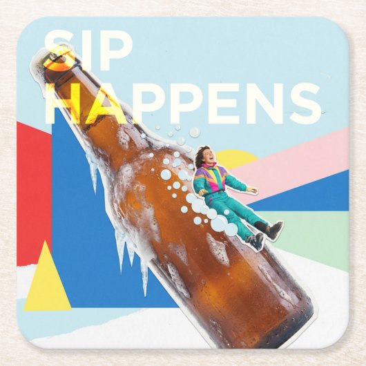 Sip Happens Fun Retro Coaster Kartonnen Onderzetters (Voorkant)