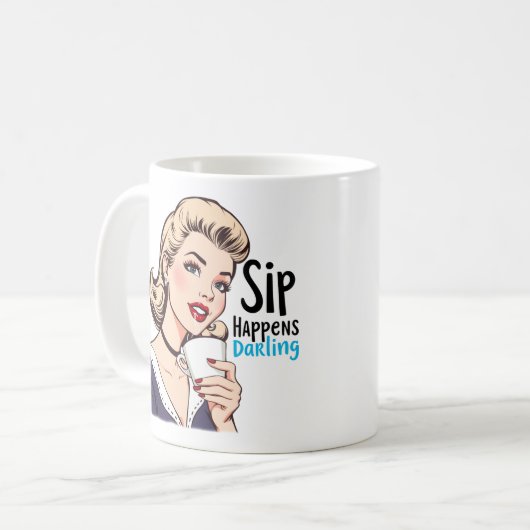 Sip Happens Glamoureuze Retro Sarcastische Thee en Koffiemok (Voorkant links)