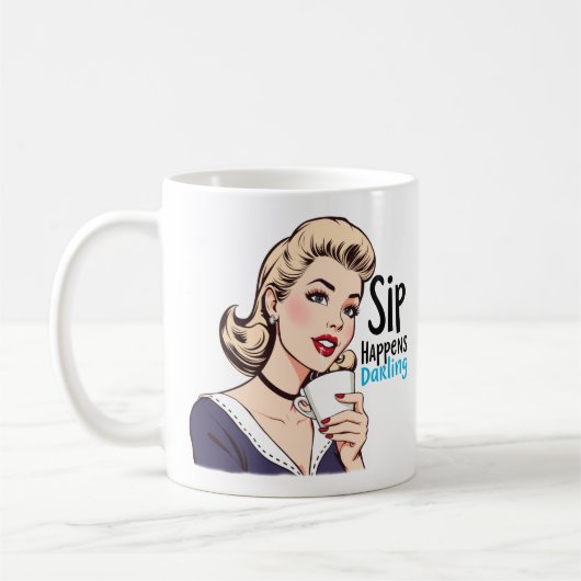 Sip Happens Glamoureuze Retro Sarcastische Thee en Koffiemok (Links)