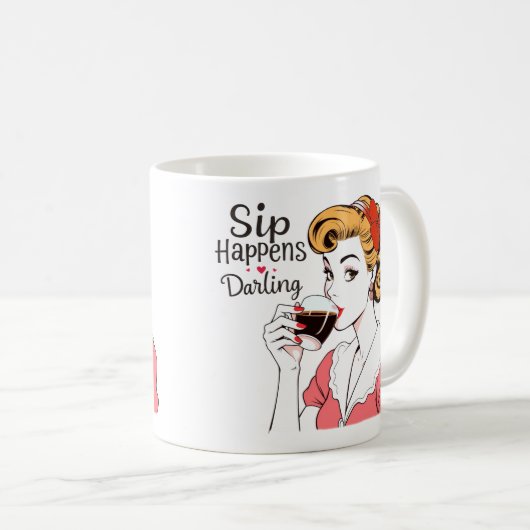 Sip Happens Glamoureuze Retro Sarcastische Thee en Koffiemok (Voorkant rechts)