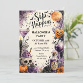 Sip Happens Halloween Cocktailparty Kaart (Staand voorkant)