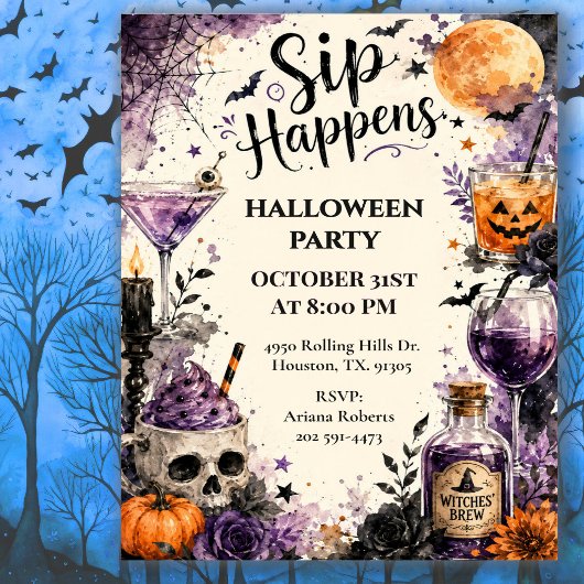 Sip Happens Halloween Cocktailparty Kaart