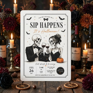 Sip Happens Halloween-feest Chic skelet Feestdagenkaart