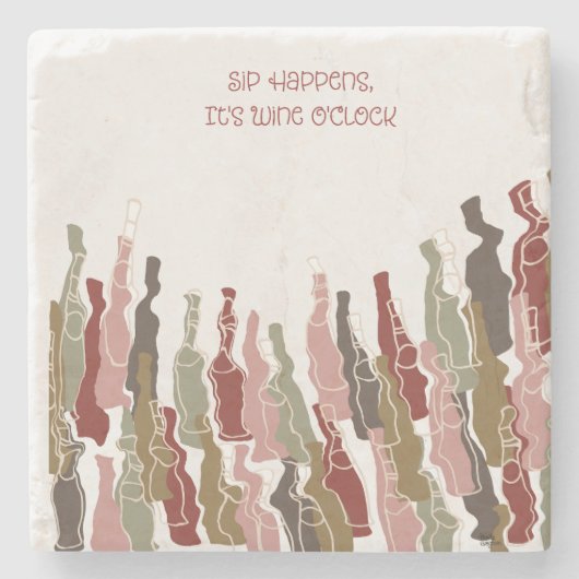 Sip Happens, het is Wine O'Clock Marble Onderzette Stenen Onderzetter (Voorkant)