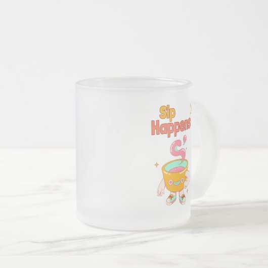 Sip Happens Humor Frosted Mug Matglas Koffiemok (Voorkant rechts)