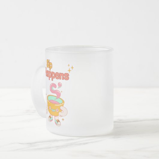 Sip Happens Humor Frosted Mug Matglas Koffiemok (Voorkant links)